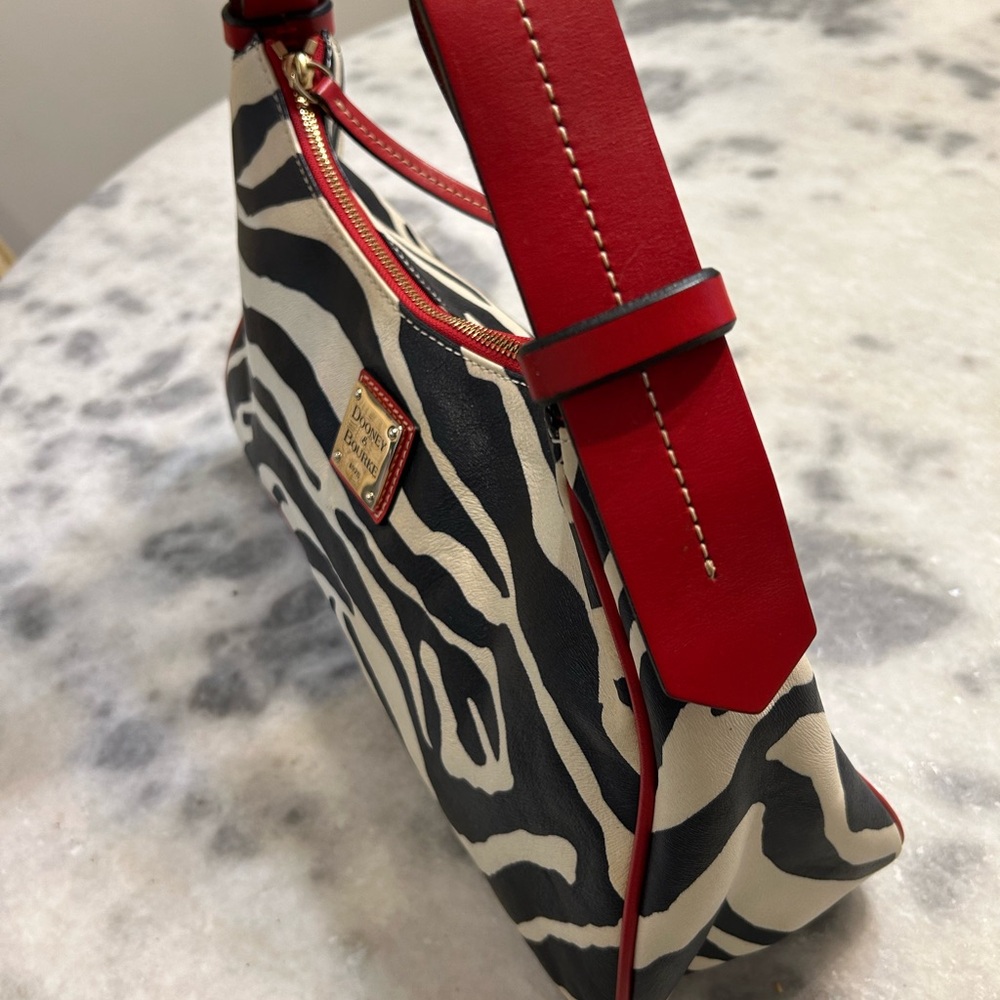 Dooney & Bourke Zebra Print Hobo Shoulder Bag - Black and Red Accents - Picture 4 of 7